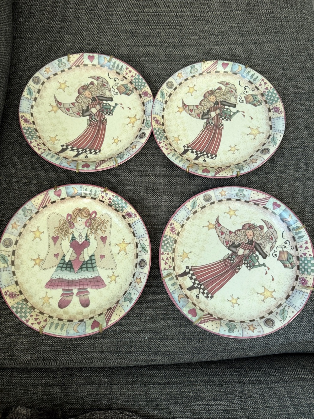 Whimsical Angel Decorative Dinner Plates - Pink Pattern (Set of 4)